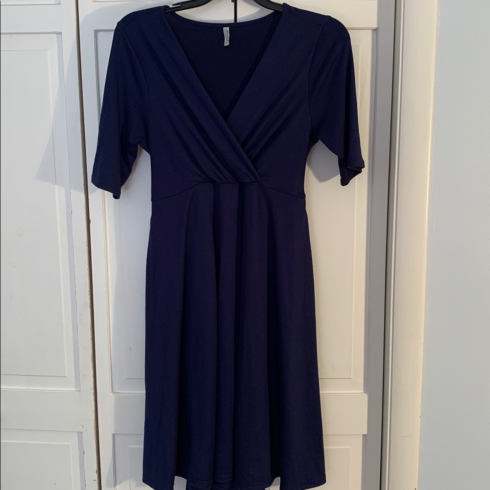 Mother Bee Maternity Navy Blue Midi Dress EUC - Picture 2 of 7